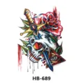 Colorful skull dagger and rose temporary tattoo sticker for men and women body art - HB-689 / 210*148mm