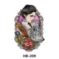 Large temporary tattoo sticker vintage portrait wolf owl flower arm body art design - HB-209 / 210*148mm