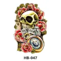 Waterproof temporary tattoo sticker featuring vintage skull, roses and pocket watch design. - 210*148mm / Retro Skull Rose (HB-047)