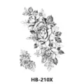 Floral temporary tattoo sticker sheet, black and white sketch rose design for arm body art. - HB-210X / 210*148mm