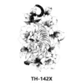 Black and white tiger temporary tattoo sticker with peony flowers, waterproof body art. - TH-142X