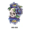 Waterproof temporary tattoo sticker featuring skull and blue peony flower design for men and women. - 210*148mm / Dark Skull Blue Flower (HB-050)