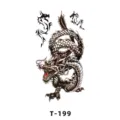 Autocollant de tatouage de dragon temporaire imperméable noir et blanc art corporel - T-199 / 60x105mm