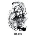 Black and white half sleeve temporary tattoo sticker featuring traditional warrior design. - HB-695 / 210*148mm
