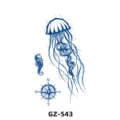 Sticker de tatouage temporaire imperméable aux jus de plantes avec méduse et hippocampe. - GZ-543 / 180X110MM