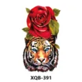 Autocollant de tatouage tigre et rose rouge temporaire, design d'art corporel étanche. - Tigre et Rose (XQB-391)