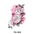 Waterproof temporary tattoo sticker featuring floral peony design with pink watercolor background. - TH-243 / 210*148mm