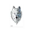 Waterproof temporary tattoo sticker featuring a geometric wolf head totem design, blue and black. - Half Wolf Totem Style (K-066)