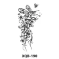Temporary tattoo sticker SKU XQB-190 fairy floral butterfly black white waterproof body art - XQB-190 / 210x114mm