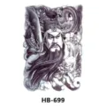 Waterproof temporary tattoo sticker black and white Guan Yu dragon design model HB-699 - HB-699 / 210*148mm