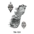 Temporary tattoo sticker featuring a geometric wolf and tiger design, waterproof black art. - TH-151