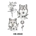 Waterproof temporary tattoo sticker featuring wolf fox and floral sketch design for body art. - HB-894X