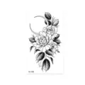 Adhesivo de tatuaje temporal impermeable con diseño floral de rosa y bonita luna creciente. - K-100 Rosa y Creciente