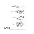 Temporary tattoo sticker with black line art flower botanical designs, model K-598. - K-598