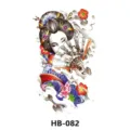 Japanese geisha temporary tattoo sticker with colorful floral fan design for body art. - HB-082
