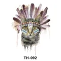Waterproof temporary tattoo sticker featuring a cute cat with tribal feather headdress. - TH-092 Pattern