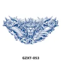 Herbal juice chest back temporary tattoo sticker, blue demon beast design for body art. - Beast Face and Fangs (GZXT-053)