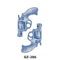 Herbal Semi Permanent Juice Tattoo Sticker Blue Revolver Gun Design Waterproof Sheet - Double Revolver Style (GZ-286)