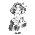 Japanese Geisha Temporary Tattoo Sticker Black and White Line Art Body Art Sticker HB-083 - HB-083