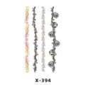 Temporary tattoo sticker sheet featuring four vertical floral and thorny vine designs for body art. - Striped Vines (X-394)
