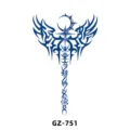 Blue tribal wing semi-permanent herbal tattoo sticker with star moon design model GZ-751 - GZ-751