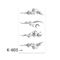 Temporary tattoo sticker sheet featuring floral plant and celestial moon star line art designs. - K-603