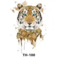 Watercolor tiger temporary tattoo sticker with striking blue eyes for arm body art design. - TH-100 Pattern