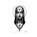 Tatouage Temporaire Étanche Esquisse Nonne Gothique Style Sombre Variante - K-201