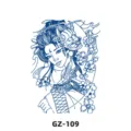Japanese Geisha Hannya Mask Herbal Juice Temporary Tattoo Sticker Blue Line Art SKU GZ109 - GZ-109