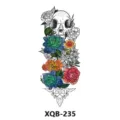 Temporary tattoo sticker for full arm, waterproof body art with skull and colorful roses. - Animal Skull and Roses (XQB-235)