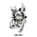 Temporary tattoo sticker featuring Japanese Hannya mask and lotus design, waterproof. - HB-091