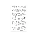 Floral temporary tattoo sticker sheet featuring simple black line art flower botanical designs. - K-205
