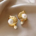 Retro gold pearl drop earrings with rhinestones elegant vintage style chic ear studs for women - 164# Pearl
