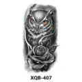 Pegatina de tatuaje temporal impermeable con diseño realista de búho y rosa variante festiva. - Estilo Búho Rosa(XQB-407)
