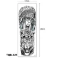 Autocollant de tatouage temporaire bras entier motif chef indien et tigre, 17x48cm. - Guerrière Indienne (TQB-321) / 170x480mm