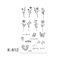 Minimalist waterproof temporary tattoo sticker sheet with cute floral and butterfly line art. - K-612
