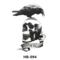 Temporary tattoo sticker featuring a gothic skull and crow design, dark style body art deco. - HB-094