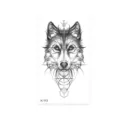 Pegatina de tatuaje temporal impermeable con boceto geométrico de lobo arte corporal K-113. - K-113 Lobo y Geometría