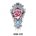 Waterproof temporary tattoo sticker featuring a pink rose, blue gem and black mandala totem. - Geometric Mandala Pink Rose (XQB-239)