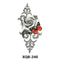 Waterproof temporary tattoo sticker featuring black and white rose, dotwork totem and butterfly. - B&W Rose Orange Butterfly (XQB-240)