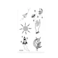 Minimalist temporary tattoo sticker sheet with space celestial planet rocket line art designs - K-210
