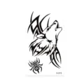Waterproof black tribal wolf and spider temporary tattoo sticker sheet for body art decor. - K-213