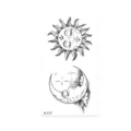 Adhesivo de tatuaje temporal impermeable con lindo diseño de sol y luna para el arte corporal. - K-117 Sol y Luna