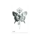 Adhesivo de tatuaje temporal impermeable con mariposa, llave y diseño de arte de línea geométrica. - K-118 Llave de Mariposa y Geometría