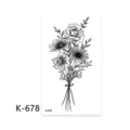 Foglio di tatuaggi temporanei floreali con elegante bouquet botanico in bianco e nero. - K-678