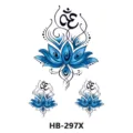 Waterproof blue lotus temporary tattoo sticker for men and women fashion body art design. - HB-297X / 210*148mm