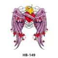Adesivo per tatuaggio temporaneo impermeabile con ali d'angelo rosa e cuore infuocato. - Ali d'Angelo (HB-149)
