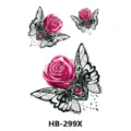 Waterproof temporary tattoo sticker featuring colorful rose and lace butterfly designs. - HB-299X / 210*148mm
