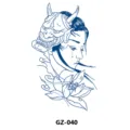 Herbal semi-permanent tattoo sticker featuring Japanese hannya mask and geisha design, waterproof. - GZ-040