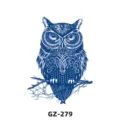 Herbal semi-permanent tattoo sticker featuring a detailed blue owl design with tribal patterns. - GZ-279 / 110x180mm